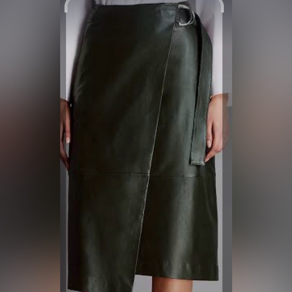 Autograph Olive Leather Wrap Pencil Skirt